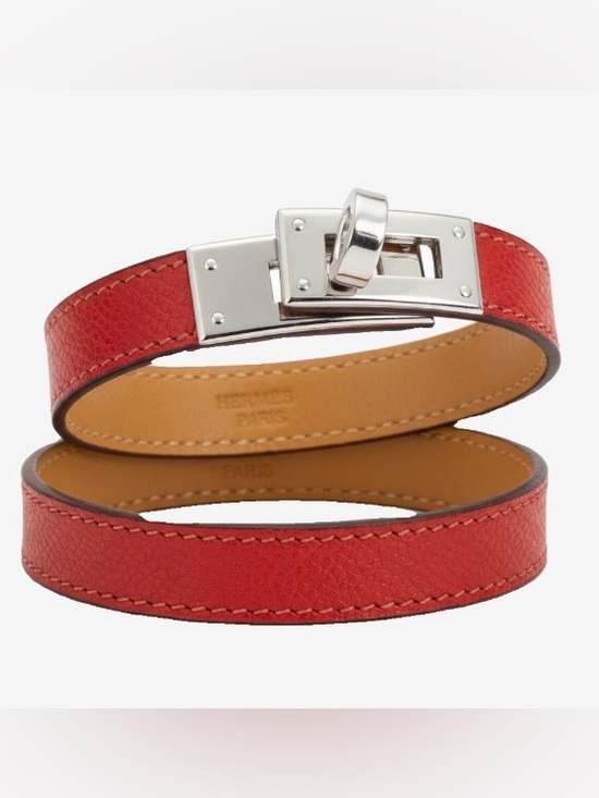 Hermes Jewelry - 🛍️Hermes Authentic Red Leather Kelly Double Tour Bracelet with Silver Hardware